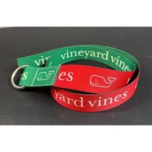 Vineyard Vines Mens Reversible D-Ring Red Green Ribbon Belt 38 inches